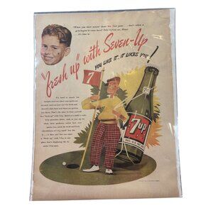 Vintage 1946 Seven-Up Advertisement Print "Fresh Up With Seven-Up" Golf Theme